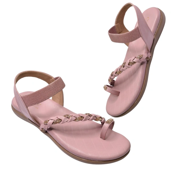 Stepee Casual & Trendy Flats Ankle Strap One Toe Flat Sandal for Women - 41, Peach