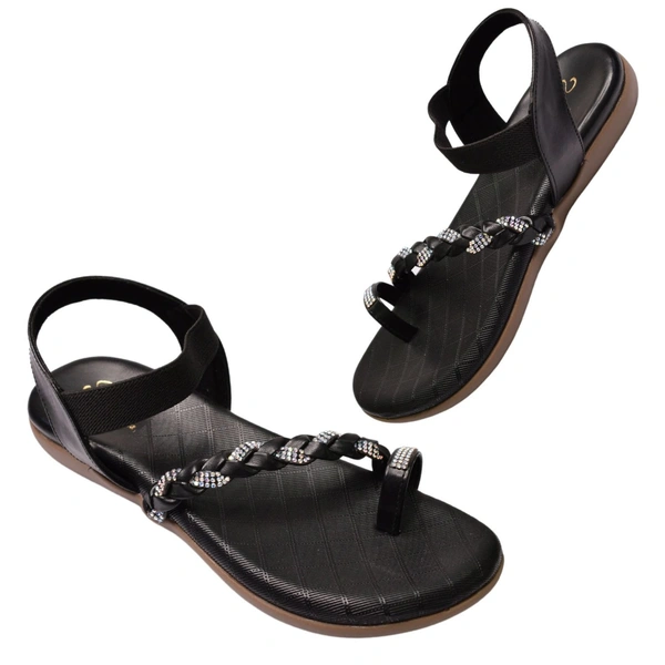 Stepee Casual & Trendy Flats Ankle Strap One Toe Flat Sandal for Women - 40, Black