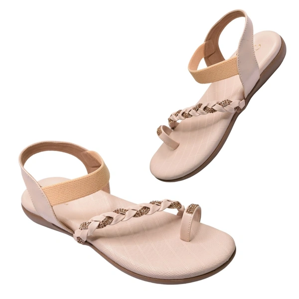 STEPEE Stepee Casual & Trendy Flats Ankle Strap One Toe Flat Sandal for Women - 40, Cream