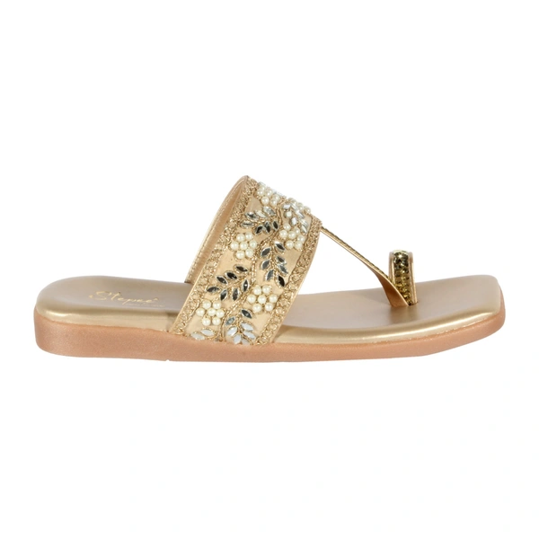 Stepee Casual & Stylish Toe Ring Kolhapuri Slipper Flat Sandal for Women - 40, Golden