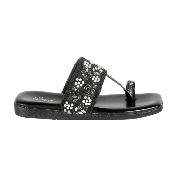 Stepee Casual & Stylish Toe Ring Kolhapuri Slipper Flat Sandal for Women - 40, Black