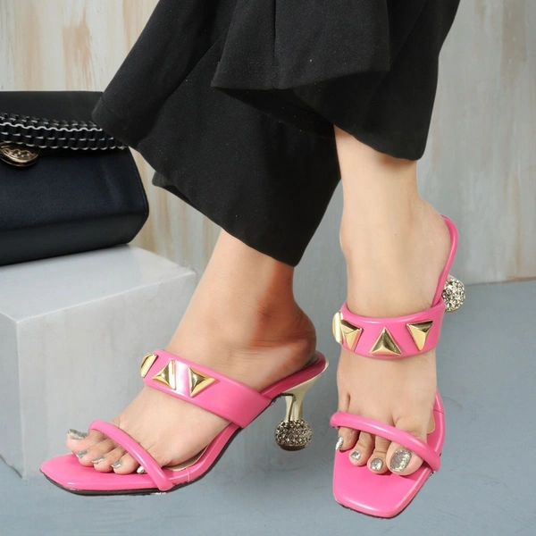 Stepee Elegant & Trendy western- embellished Upper Open Back Slip on Open Toe Block Heel Sandal for Women - 39, Pink