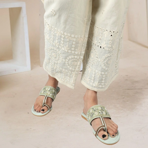 Stepee Casual & Stylish One Toe Slip on Kolhapuri Toe Ring Style Open Back Fashion Slipper Flat Sandal for Women - 39, Green