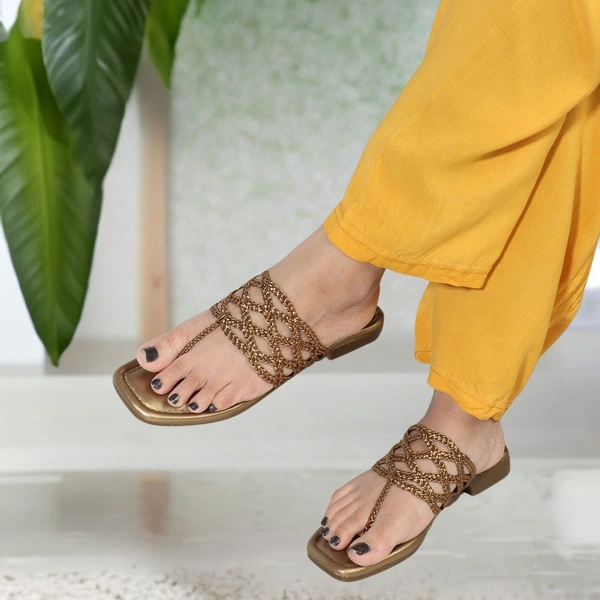 Stepee Casual & Stylish Open Toe Slip on Style Open Back Fashion Slipper Flat Sandal for Women - 38, Copper