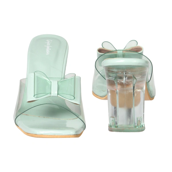 Stepee Girl's Stylish Fashion Sandal For Women 2 Inch Transparent (Clear) Block Heel Sandals - 37, Sea Green