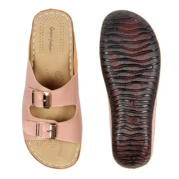 Stepee Casual & Fancy Flats Slip on Open Toe Fashion Flat Comfort Slipper for Women - 37, Peach