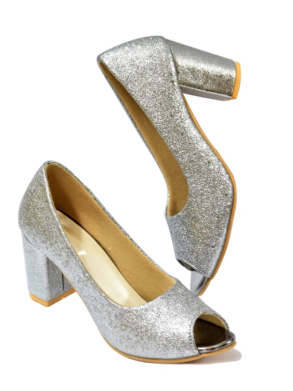 Stepee Casual & Trendy Party Wear Pump Block Heel Peep Toes Bally Sandal for Women - 41, Silver
