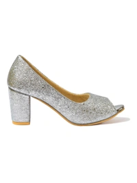 Stepee Casual & Trendy Party Wear Pump Block Heel Peep Toes Bally Sandal for Women - 41, Silver