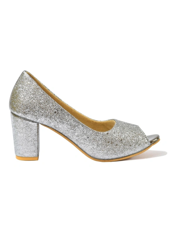 Stepee Casual & Trendy Party Wear Pump Block Heel Peep Toes Bally Sandal for Women - 41, Silver