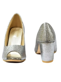 Stepee Casual & Trendy Party Wear Pump Block Heel Peep Toes Bally Sandal for Women - 41, Silver