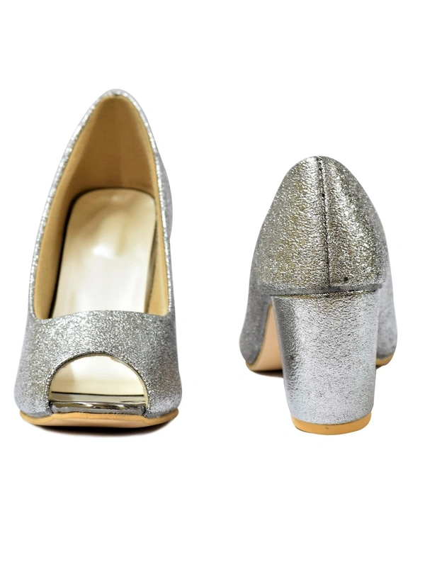 Stepee Casual & Trendy Party Wear Pump Block Heel Peep Toes Bally Sandal for Women - 41, Silver