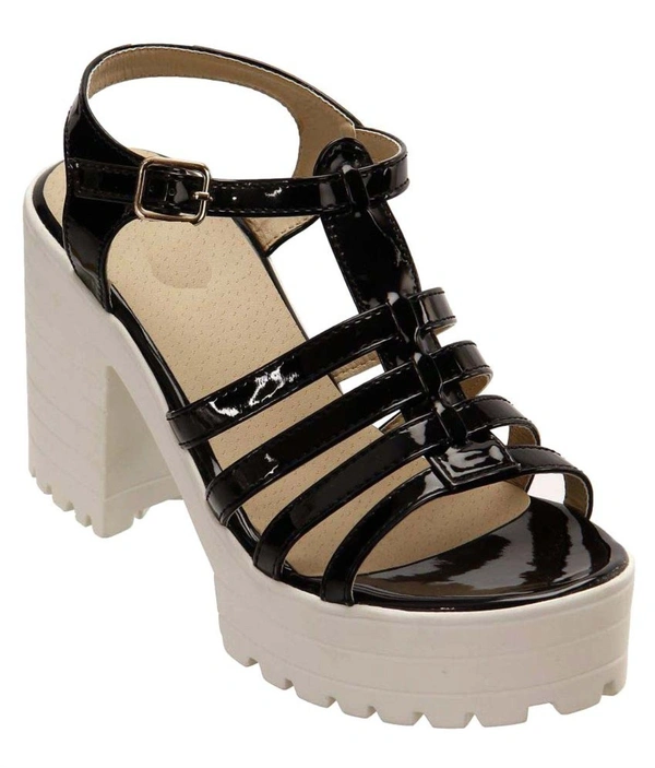 Stepee elegant strap sandal with contrast heel - 41, Black