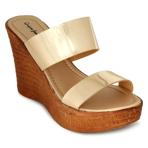 Stepee Elegant high heel party wear slip on - 37, Gold Sand