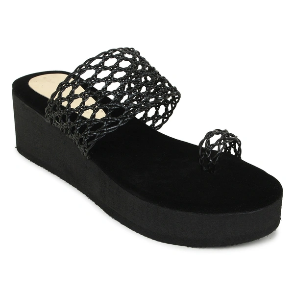 Stepee Beautiful net handwork slippers - 39, Black