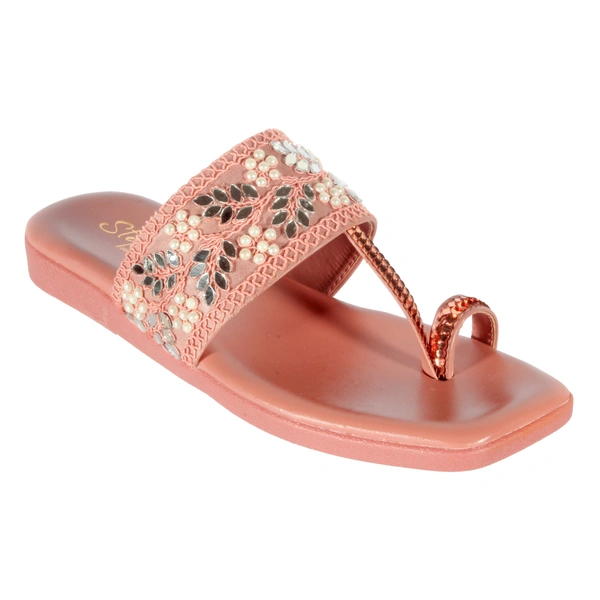 Stepee Ravishing floral and mirror work slipper - 38, Antique Brass