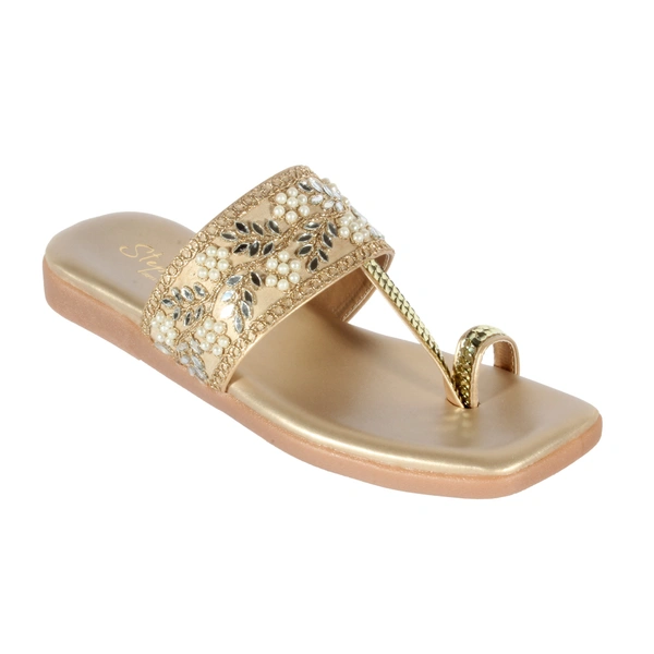 Stepee Ravishing floral and mirror work slipper - 38, Brandy