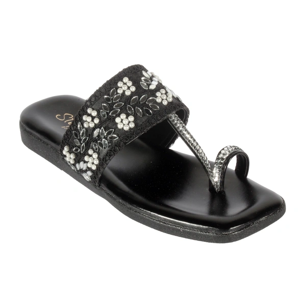 Stepee Ravishing floral and mirror work slipper - 39, Black