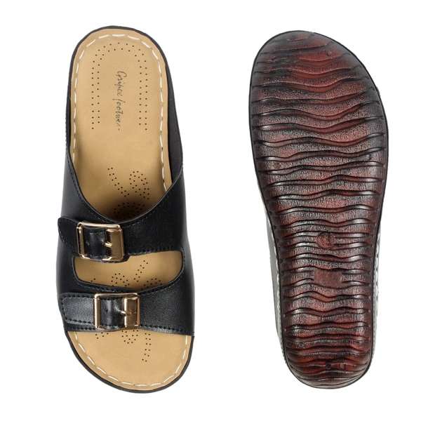 Stepee Simple buckle look slipper - 39, Black