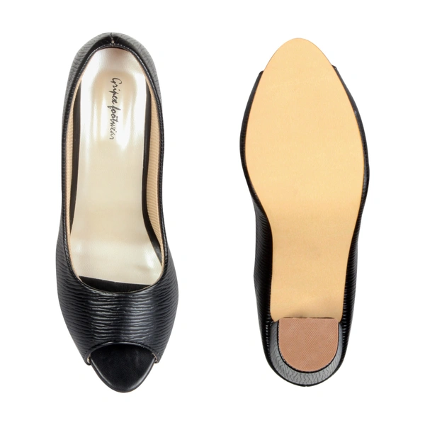 Stepee Textured block heel front open belly - 41, Black