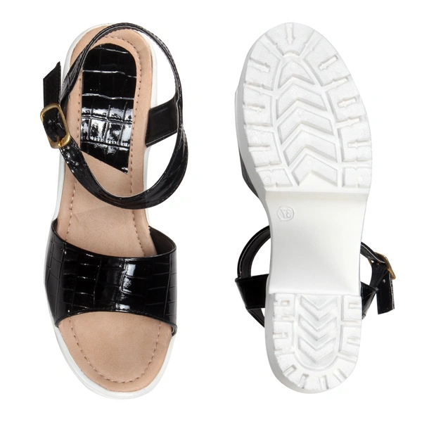 Stepee Fashionable textured skin sandal  - 37, Black