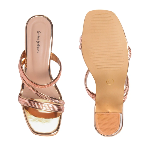 Stepee Shiny multistrap party wear slipper - 41, Whiskey