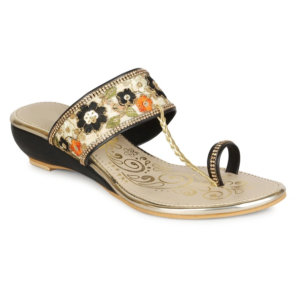 Stepee Floral kohlapuri slipper - 36, Black