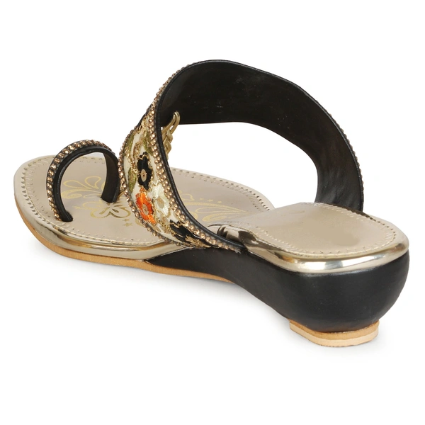 Stepee Floral kohlapuri slipper - 36, Black