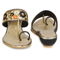 Stepee Floral kohlapuri slipper - 36, Black