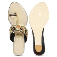 Stepee Floral kohlapuri slipper - 36, Black