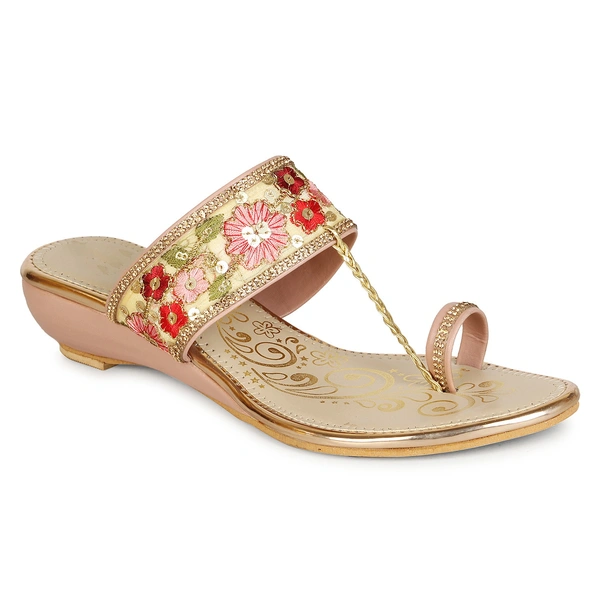 Stepee Floral kohlapuri slipper - 37, Careys Pink