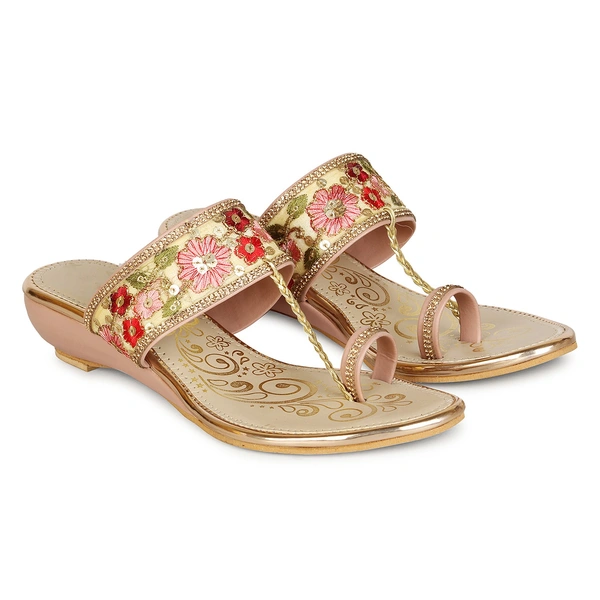 Stepee Floral kohlapuri slipper - 37, Careys Pink