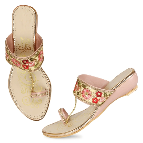 Stepee Floral kohlapuri slipper - 37, Careys Pink