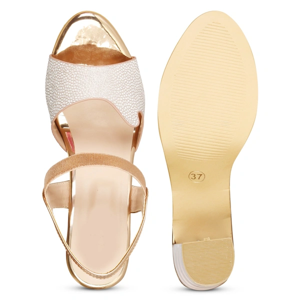 Stepee Shimmery party wear sandal - 36, Harvest Gold