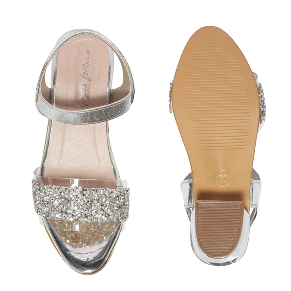 Stepee Elegant glittery sandal in short heel - 28, Silver Rust