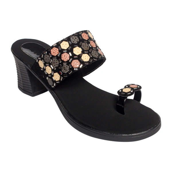 Stepee Fashionable stud look angootha slipper - 41, Black