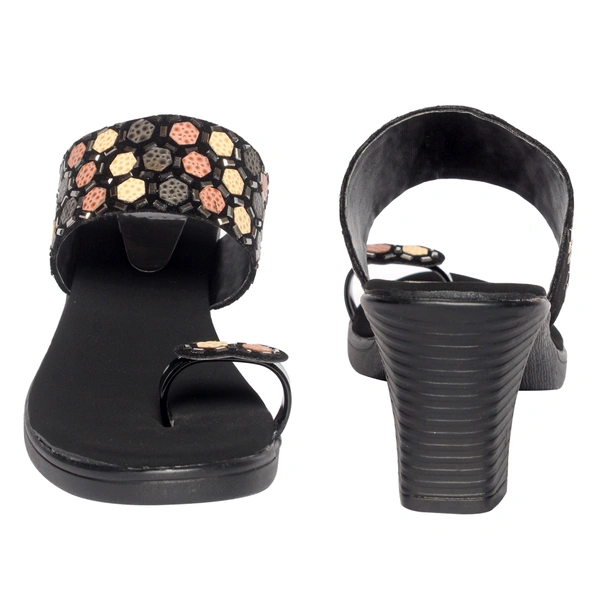 Stepee Fashionable stud look angootha slipper - 41, Black