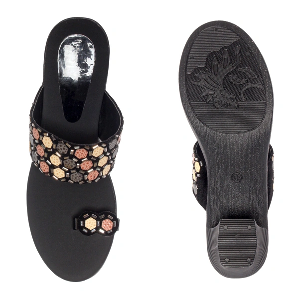 Stepee Fashionable stud look angootha slipper - 41, Black