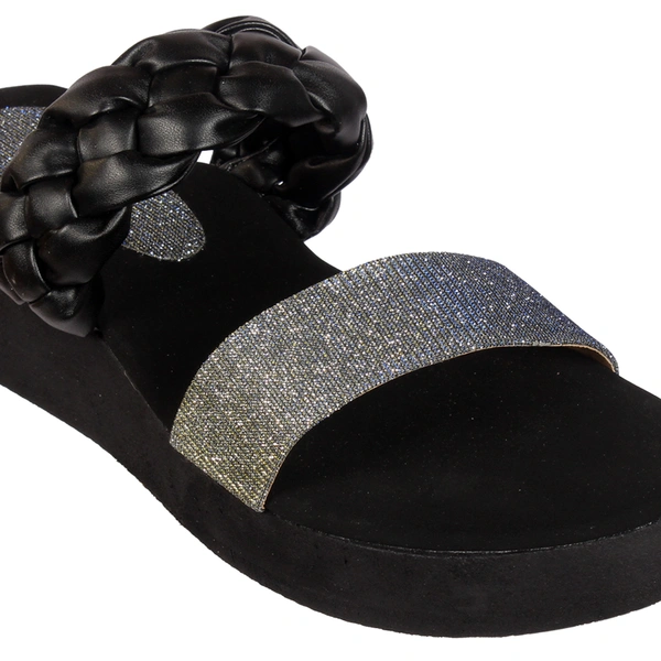 Stepee Adorable glitter and knot strap slipper - 39, Black