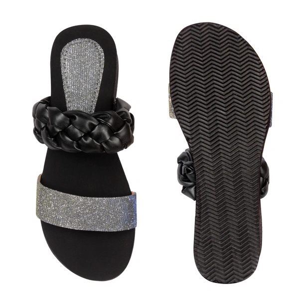 Stepee Adorable glitter and knot strap slipper - 39, Black
