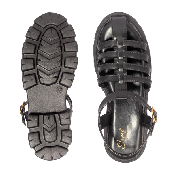 Stepee Classy trendy roman sandal with white sole - 39, Black