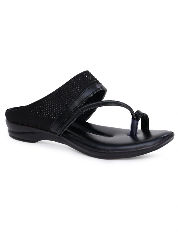 Stepee Soft and simple angootha slipper - 38, Black