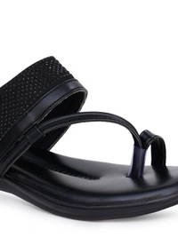 Stepee Soft and simple angootha slipper - 38, Black
