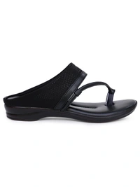 Stepee Soft and simple angootha slipper - 38, Black