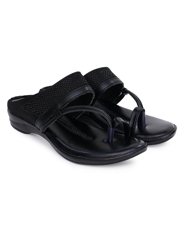 Stepee Soft and simple angootha slipper - 38, Black