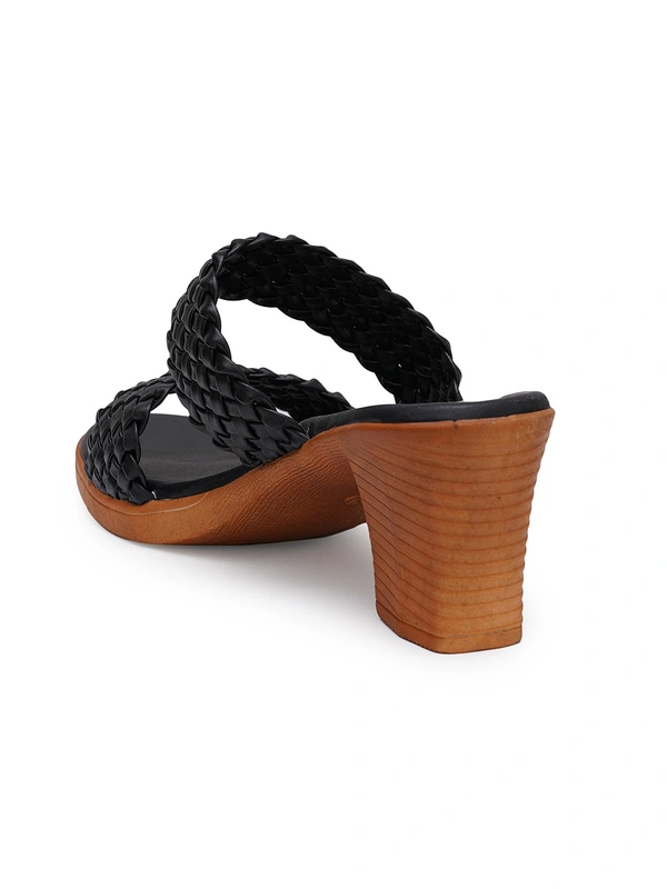 Stepee Designer double strap slipper - 36, Black
