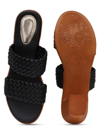Stepee Designer double strap slipper - 36, Black