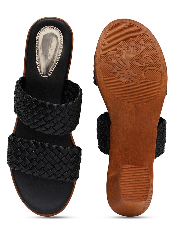 Stepee Designer double strap slipper - 36, Black