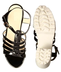 Stepee elegant strap sandal with contrast heel - 41, Black