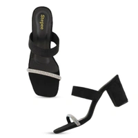 Stepee Casual & Stylish Open Toe Slip on Style Open Back Block Heel Fashion Sandal for Women - 41, Black