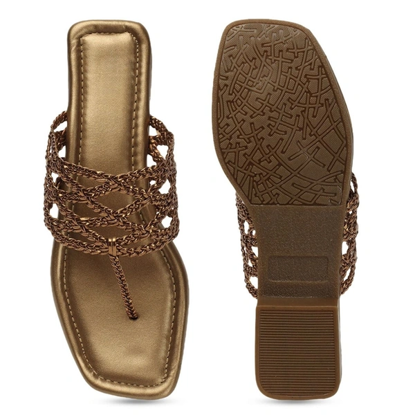 Stepee Casual & Stylish Open Toe Slip on Style Open Back Fashion Slipper Flat Sandal for Women - 36, Copper